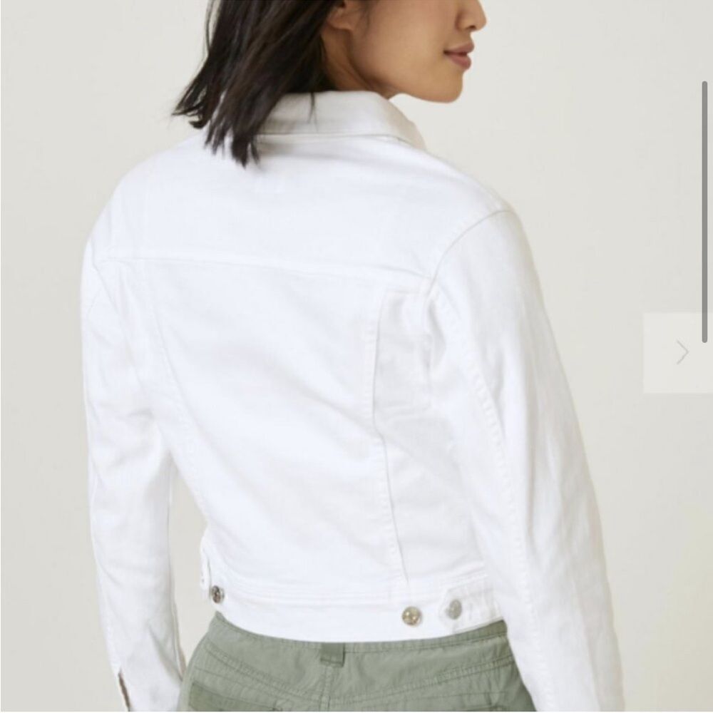 Anthropologie Edwin Evie Optic White Jean Jacket Silver Hardware NWT Small - Picture 3 of 12